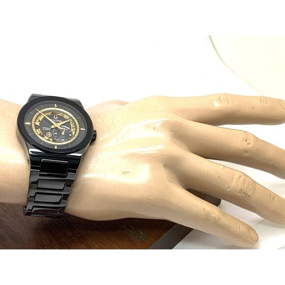 Bulova Men's Watch 98A291 Millennia Automatic Skeleton Gold Black Dial Ceramic - Picture 5 of 14